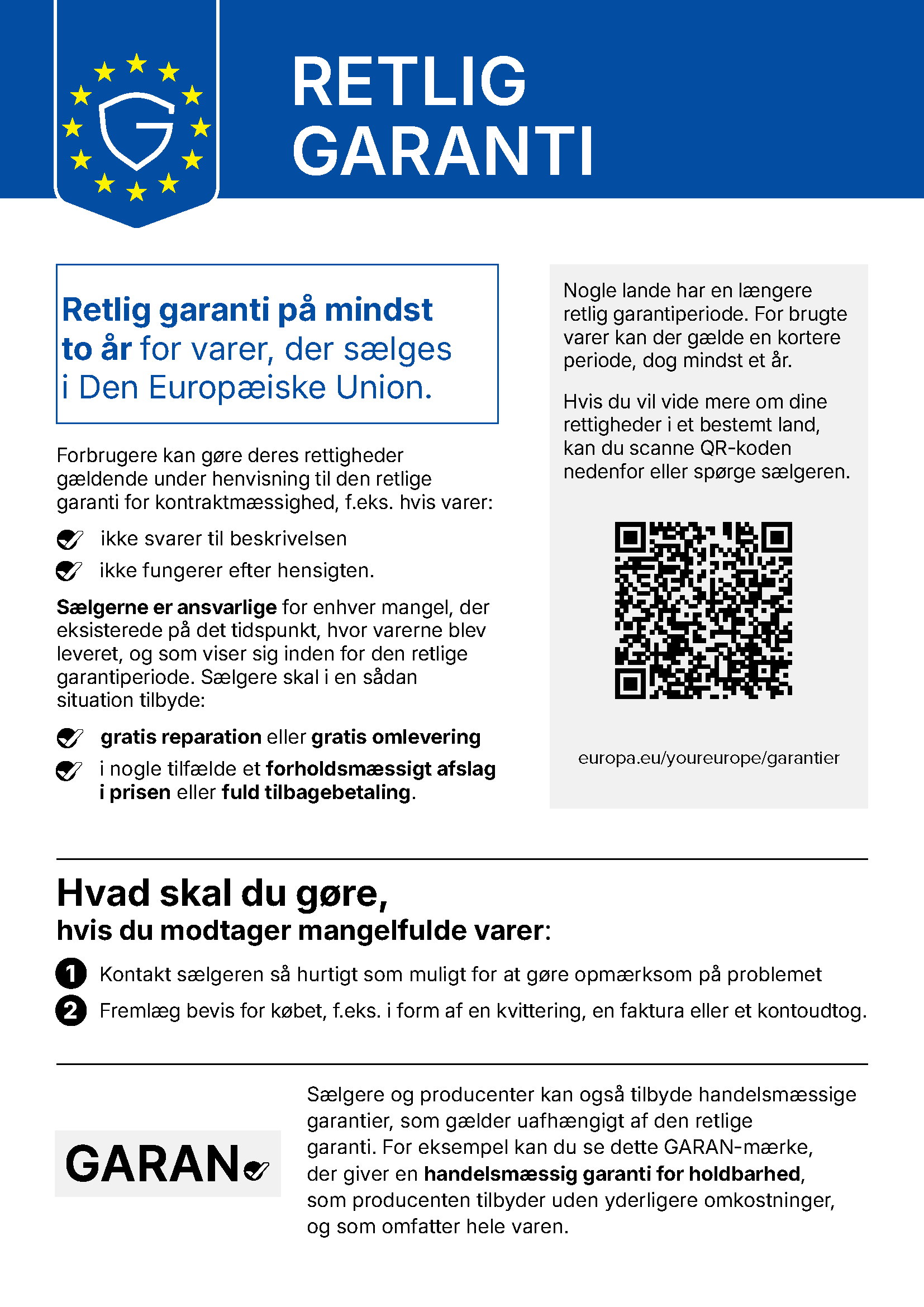 Retlig garanti – EU's harmoniserede meddelelse: retlig garanti på mindst to år for varer, der sælges i Den Europæiske Union