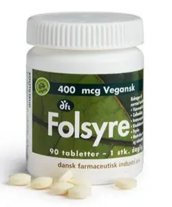 Folsyre 400mcg., 90 tabletter