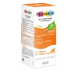PEDIAKID 22 Vitaminer og mineraler, Kosttilskud med abrikos/appelsinsmag, 125ml.