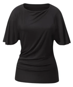 Curare Flow #2566 shirt short fancy batwing sleeves - Black