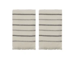 Meraki Håndklæde Råhvid - sorte striber, l: 100 cm, w: 50 cm