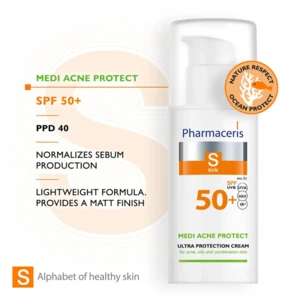 Pharmaceris S Ultra Solbeskyttende Ansigtscreme, for urenhud SPF 50+, 50ml