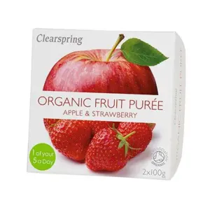 Clearspring Frugtpuré æble, jordbær Ø, 200g
