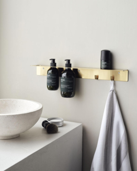 Meraki Flaskeophæng med hylde og knager, Børstet messing