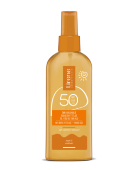 Lirene solbeskyttelse Dry Argan Oil til våd og tør hud SPF 50, 150ml.