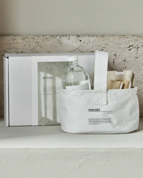 Meraki Gaveæske, basket + dish cloth, beige + sponge + all-round cleaning, 1000ml.