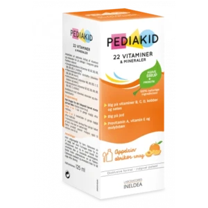 PEDIAKID 22 Vitaminer og mineraler, Kosttilskud med abrikos/appelsinsmag, 125ml.