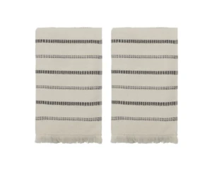 Meraki Håndklæde Råhvid - sorte striber, l: 100 cm, w: 50 cm