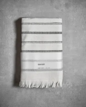 Meraki Håndklæde Råhvid - sorte striber, l: 100 cm, w: 50 cm