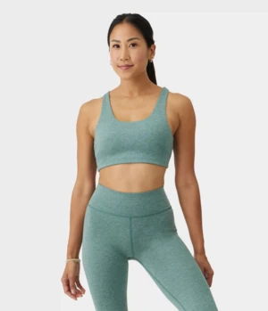 Manduka "Dhara" Scoop Bra, Black Sage Heather