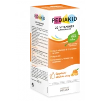 PEDIAKID 22 Vitaminer og mineraler, Kosttilskud med abrikos/appelsinsmag, 125ml.