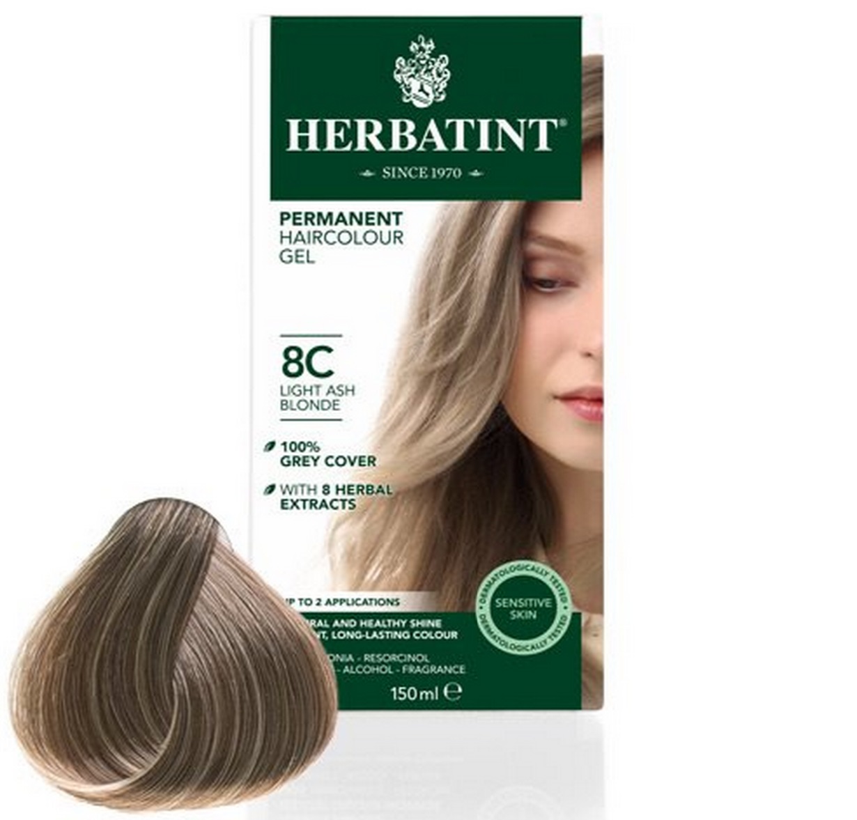 Billede af Herbatint 8C hårfarve Light Ash Blonde, 150ml. hos Ren-velvaereshop.dk