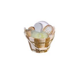 Gavesæt i trækasse m. hank m. frottésvamp,neglebørste,