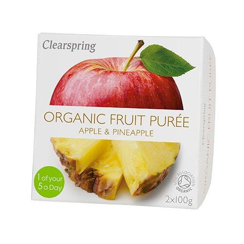 Se Clearspring Frugtpuré ananas, æble Ø, 200g hos Ren-velvaereshop.dk