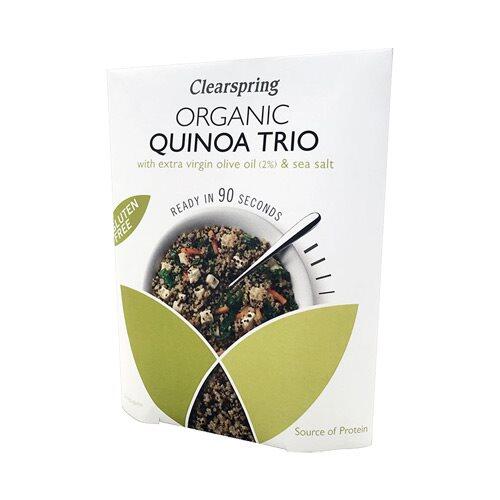 Se Clearspring Quinoa trio Ø m. olivenolie & havsalt, 250g hos Ren-velvaereshop.dk