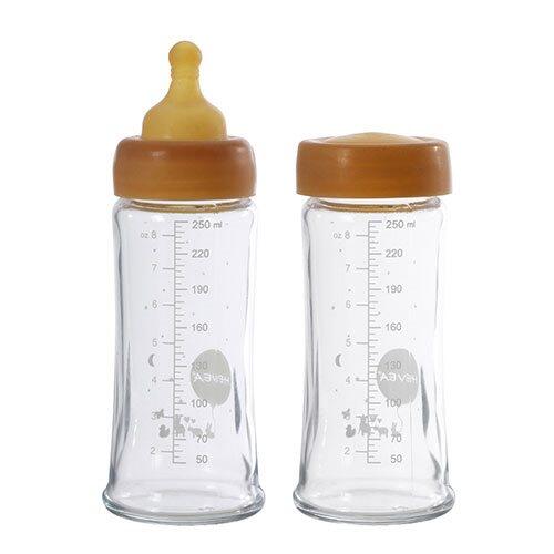 Se HEVEA Baby Glas sutteflaske Wide Neck 2-pak -250ml - 1 pakke hos Ren-velvaereshop.dk