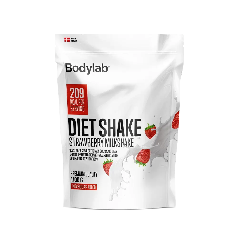 Se Bodylab Diet Shake - strawberry milkshake, 1100g hos Ren-velvaereshop.dk