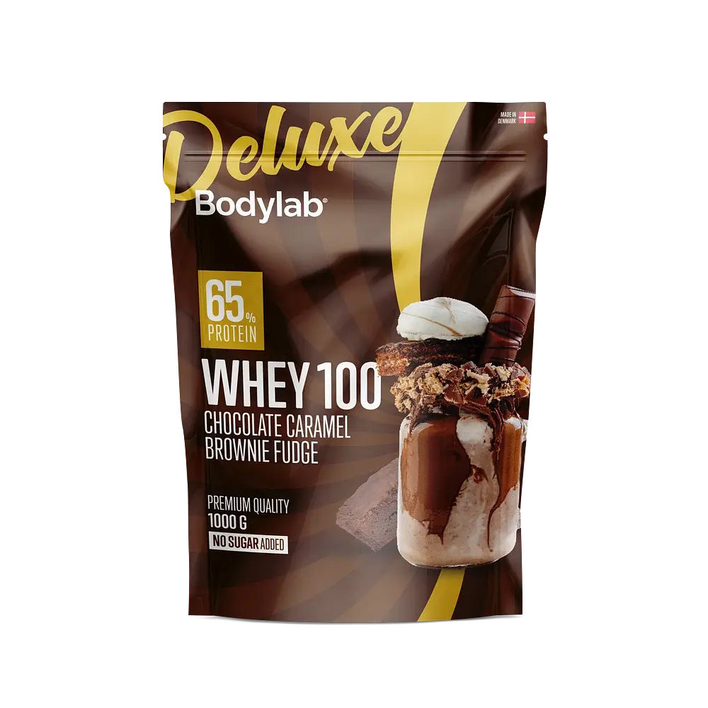Se Bodylab Whey 100 Deluxe chocolate caramel brownie fudge, 1kg hos Ren-velvaereshop.dk