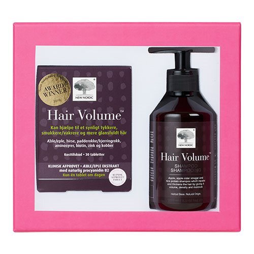 Billede af New Nordic Hair Volume Gaveæske - Hair Volume 30 tab + Shampoo 250 ml hos Ren-velvaereshop.dk