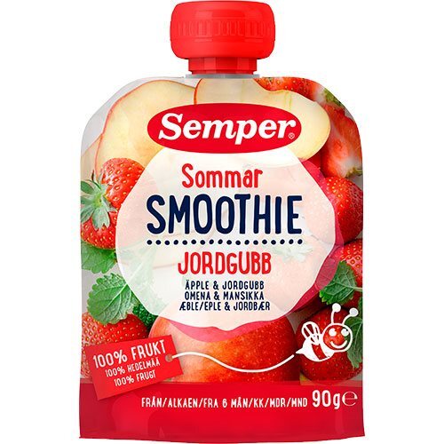 Se Semper Sommer smoothie med æble og jordbær fra 6 mdr., 90g hos Ren-velvaereshop.dk