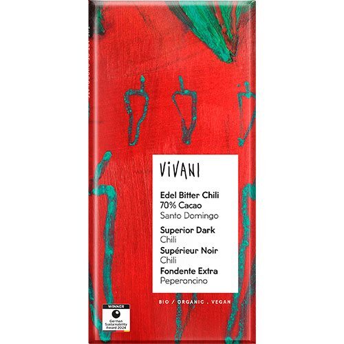 Vivani Grand Cru mørk chokolade med chili 70% Ø, 80g.