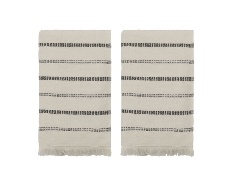 Meraki Håndklæde Råhvid – sorte striber, l: 100 cm, w: 50 cm