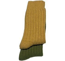 Tykke merinostrømper mustard/green str. 35/38, 1pk.